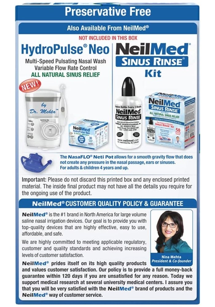 NeilMed NasaFlo Unbreakable Neti Pot with 60 Premixed Saline Packets for Natural Sinus Relief - Image 2