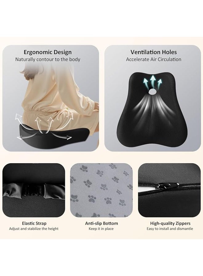 Seat Cushion & Lumbar Support Pillow – Memory Foam Ergonomic Coccyx Cushion for Office Chair, Sciatica, Back & Tailbone Pain Relief, Black - Image 2