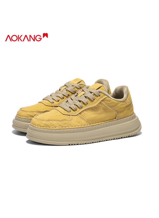Aokang Men's Casual Sneakers Autumn Winter Fashion Versatile Plush Cotton Shoes Pine Yellow Embossed Plush Size 41 - Image 2