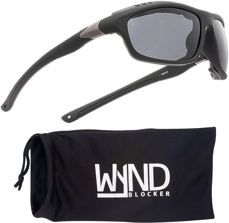 WYND Blocker نظارات أيردام الشمسية لركوب الدراجات النارية، القيادة، الصيد، والتجديف (أسود غير لامع، دخاني) - Image 1