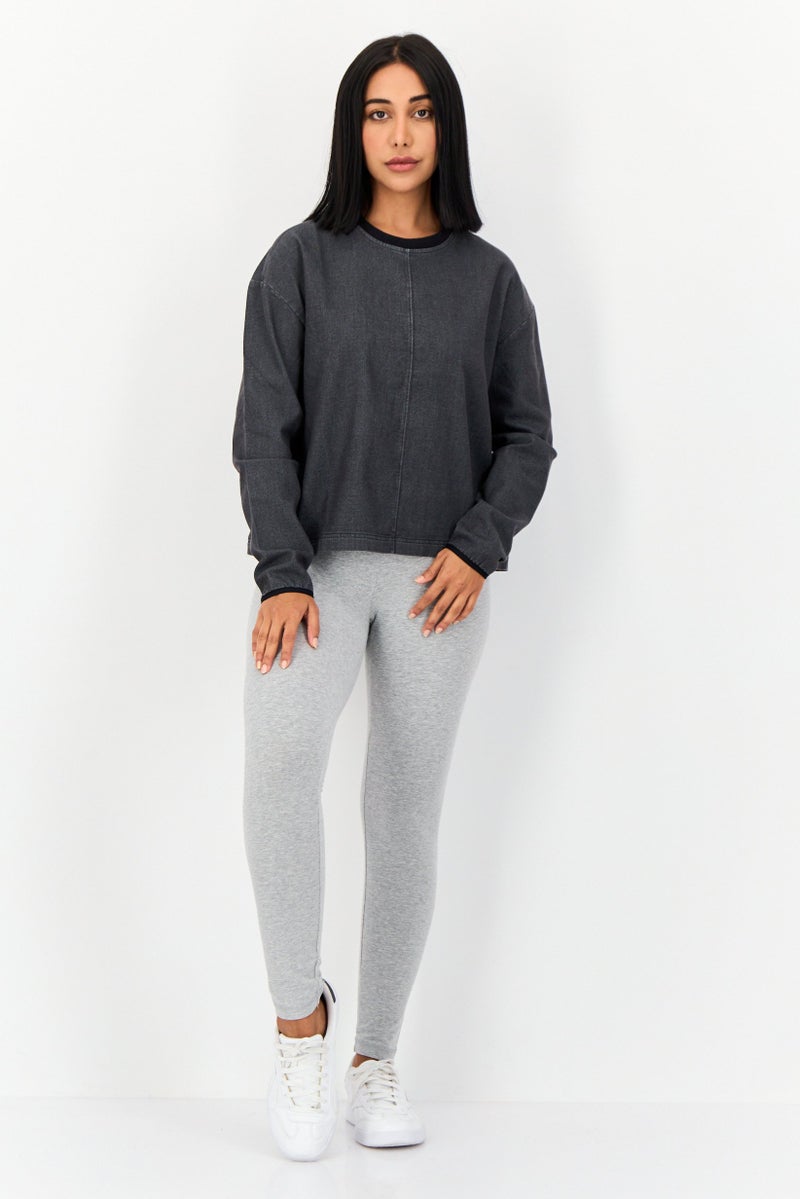 Reebok ملابس رياضية نسائية بأكمام طويلة مناسبة، رمادي داكن - Image 4