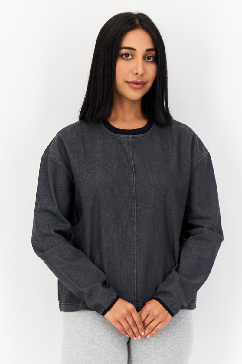 Reebok ملابس رياضية نسائية بأكمام طويلة مناسبة، رمادي داكن - Image 1