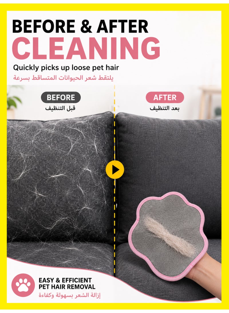 MS MIN Pink Cat Paw Dual-Direction Pet Hair Remover Glove, Static Adsorption Fabric-Safe Lint Brush for Sofa, Clothes & Carpet Home Cleaning - Image 2