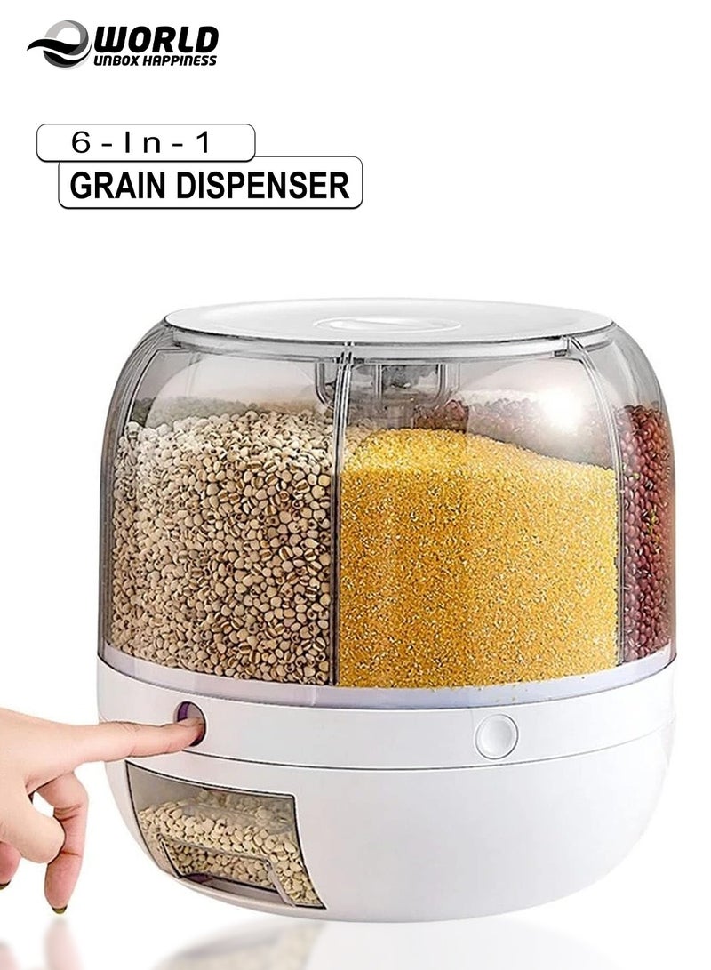 Eworld 6-Grid Grain Storage Container 22Lbs | 360° Rotating Rice Dispenser with One-Click Output | Airtight Dry Food Organizer for Rice, Beans, Cereal & Lentils - Image 1