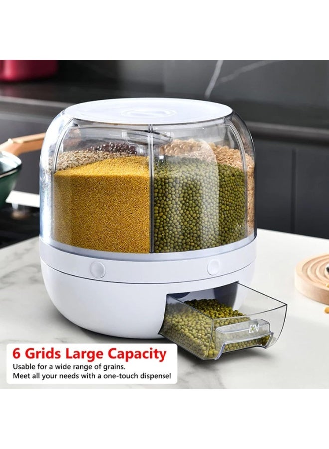 Eworld 6-Grid Grain Storage Container 22Lbs | 360° Rotating Rice Dispenser with One-Click Output | Airtight Dry Food Organizer for Rice, Beans, Cereal & Lentils - Image 3