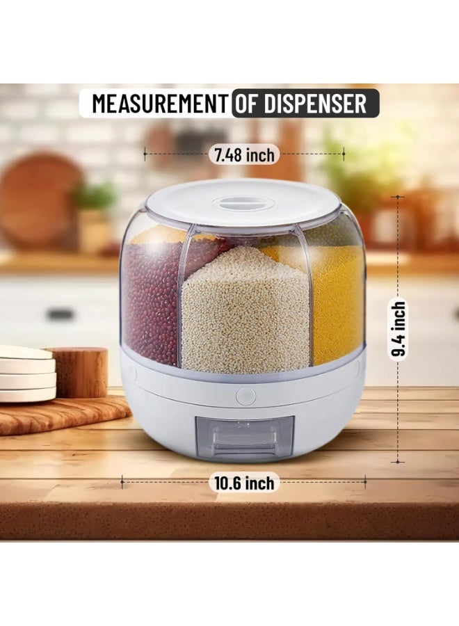 Eworld 6-Grid Grain Storage Container 22Lbs | 360° Rotating Rice Dispenser with One-Click Output | Airtight Dry Food Organizer for Rice, Beans, Cereal & Lentils - Image 2