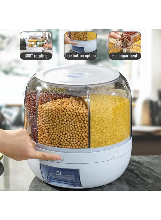 Eworld 6-Grid Grain Storage Container 22Lbs | 360° Rotating Rice Dispenser with One-Click Output | Airtight Dry Food Organizer for Rice, Beans, Cereal & Lentils - Image 5