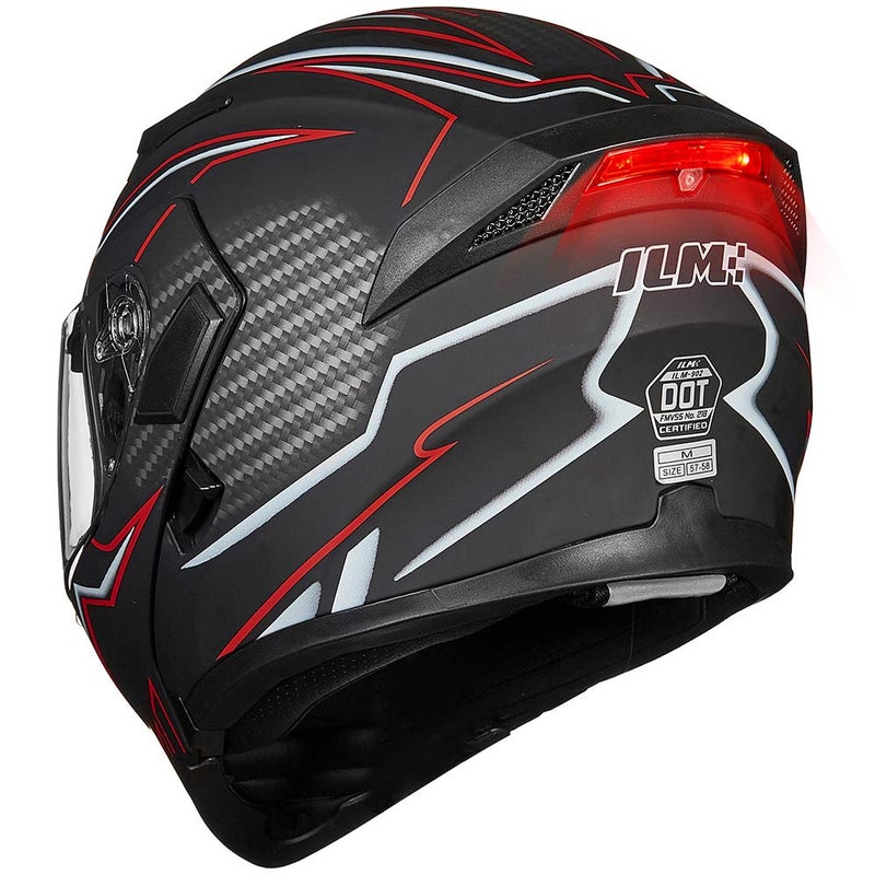 ILM Motorcycle Dual Visor Flip up Modular Full Face Helmet DOT LED Light Model 902L S Black RED LED