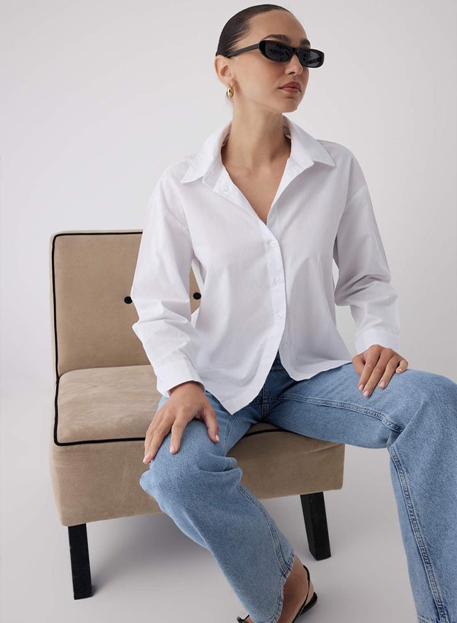 trendyol White Back Button Detail Oversize Shirt - Image 3