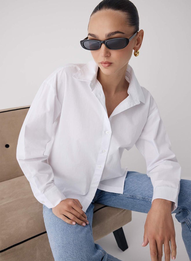 trendyol White Back Button Detail Oversize Shirt - Image 2