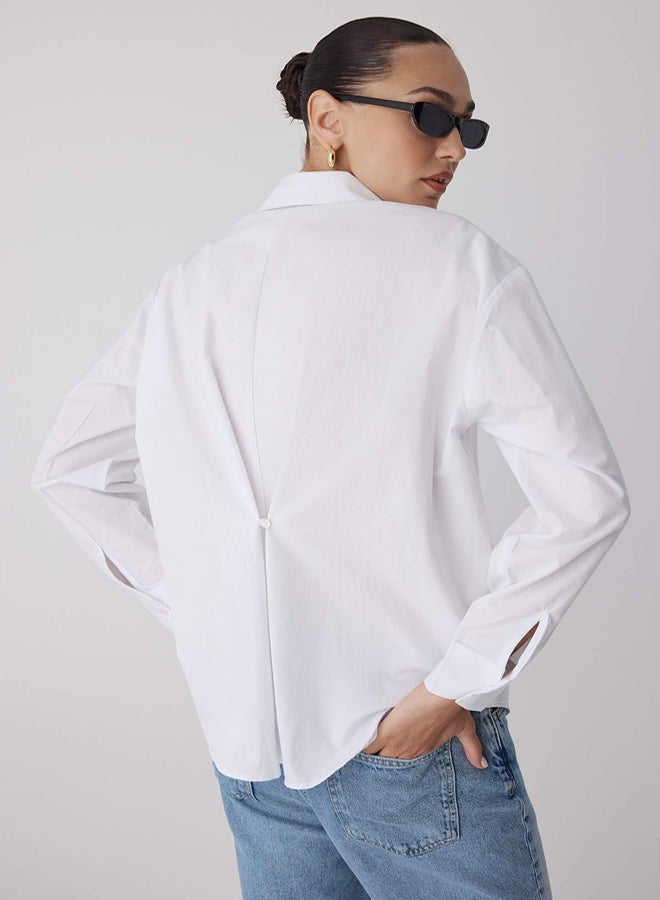trendyol White Back Button Detail Oversize Shirt - Image 1