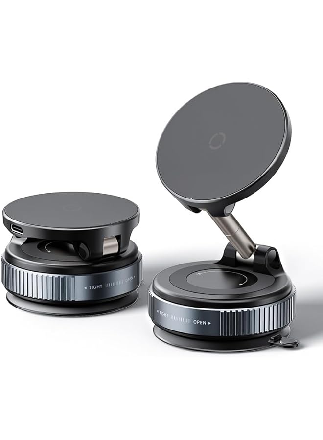 Green Tiger 15W Wireless Charger Car Mount, Vacuum Magnetic Phone Holder for Mag-Safe, 360° Adjustable & Foldable Car Mount for Car Screen Dashboard/Windshield/Smooth Surface, Compatible with i-Phone - Image 1