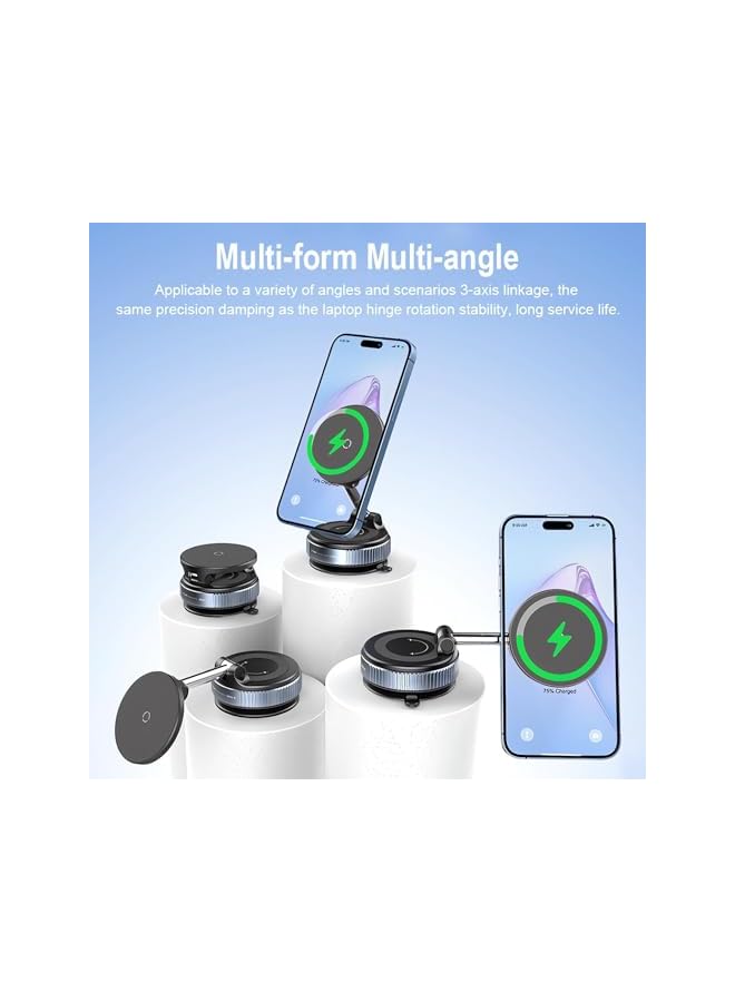 Green Tiger 15W Wireless Charger Car Mount, Vacuum Magnetic Phone Holder for Mag-Safe, 360° Adjustable & Foldable Car Mount for Car Screen Dashboard/Windshield/Smooth Surface, Compatible with i-Phone - Image 5