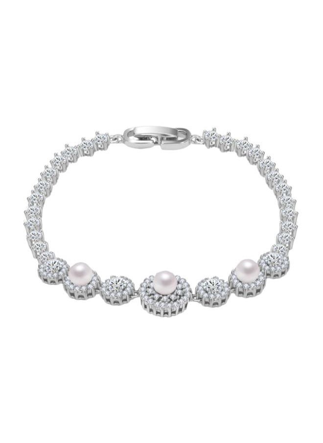 NIBEMINENT - 18 Karat White Gold Plated Diamond Studded Charm Bracelet - Image 1
