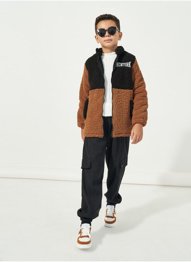 Colorblock Embroidered Teddy Fuzzy Jacket - pzsku/Z1F2F0FD19AFAD76351ACZ/45/_/1733818945/ce1117e1-c4fa-4243-8f12-12d0a82427ed