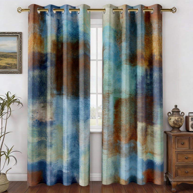 Asuexpect Abstract Curtains 2 Panels Abstract Rust Curtain Room Darkening Grommet Window Treatments Modern Decorative for Bedroom Living Room, 52x84 Inches, C17 - Image 1