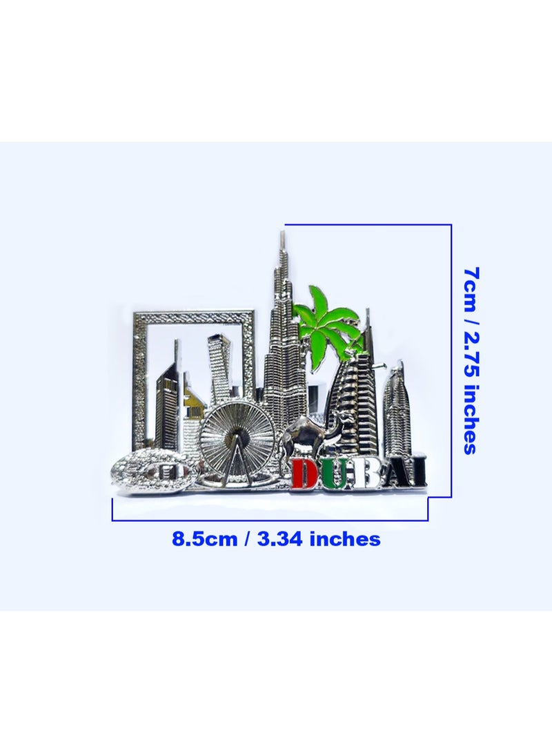 Q TRIPLE A Dubai Souvenir Metal Refrigerator Magnet | Dubai Iconic Landmarks, Cute Camel & Palm Tree | Best Gift for Friends & Family | Design-2, Silver Colour - Image 2