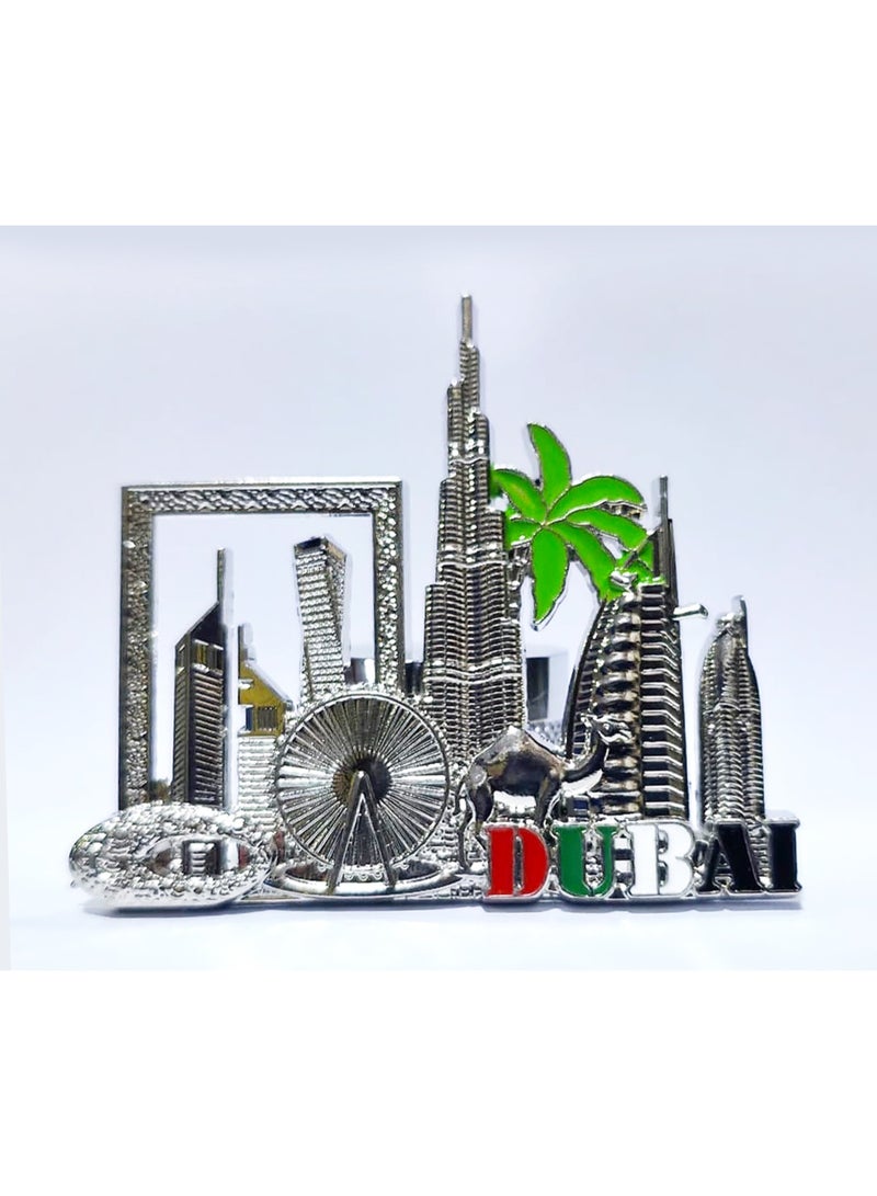 Q TRIPLE A Dubai Souvenir Metal Refrigerator Magnet | Dubai Iconic Landmarks, Cute Camel & Palm Tree | Best Gift for Friends & Family | Design-2, Silver Colour - Image 1