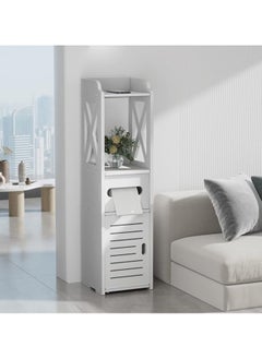 LINGWEI Modern White Tall Bathroom Cabinet with Toilet Paper Storage Drawer - Sleek Corner Design | Space-Saving Bathroom Furniture for Organized Storage | Easy Assembly  - Image 3