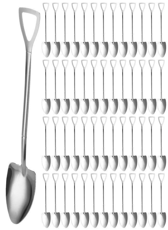 QTLCOHD 100 Pcs Stainless Steel Shovel Spoon - 6 Inch Mini Shovel Shaped Spoons Bulk for Desserts, Ice Cream, Appetizer, Halloween Party, Silver - Image 1
