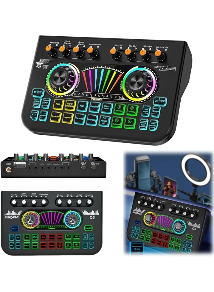 MUNTAQI خلاط صوتي للكمبيوتر والهاتف – بطاقة صوت حية مع مغير صوت، تقليل الضوضاء، مؤثرات صوتية DJ، خلاط للبث والتسجيل للألعاب، البودكاست، الكاريوكي، البث المباشر - Image 1