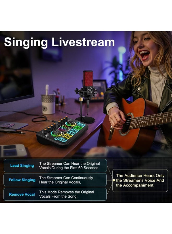 MUNTAQI خلاط صوتي للكمبيوتر والهاتف – بطاقة صوت حية مع مغير صوت، تقليل الضوضاء، مؤثرات صوتية DJ، خلاط للبث والتسجيل للألعاب، البودكاست، الكاريوكي، البث المباشر - Image 5