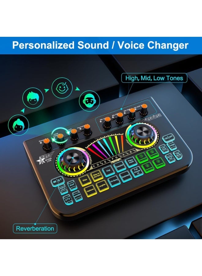 MUNTAQI خلاط صوتي للكمبيوتر والهاتف – بطاقة صوت حية مع مغير صوت، تقليل الضوضاء، مؤثرات صوتية DJ، خلاط للبث والتسجيل للألعاب، البودكاست، الكاريوكي، البث المباشر - Image 3