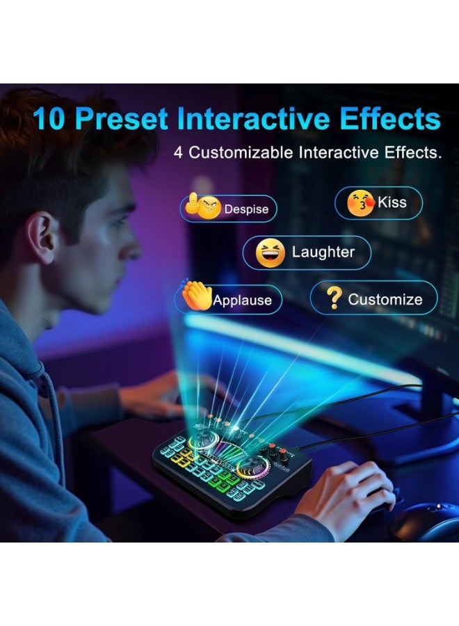 MUNTAQI خلاط صوتي للكمبيوتر والهاتف – بطاقة صوت حية مع مغير صوت، تقليل الضوضاء، مؤثرات صوتية DJ، خلاط للبث والتسجيل للألعاب، البودكاست، الكاريوكي، البث المباشر - Image 4