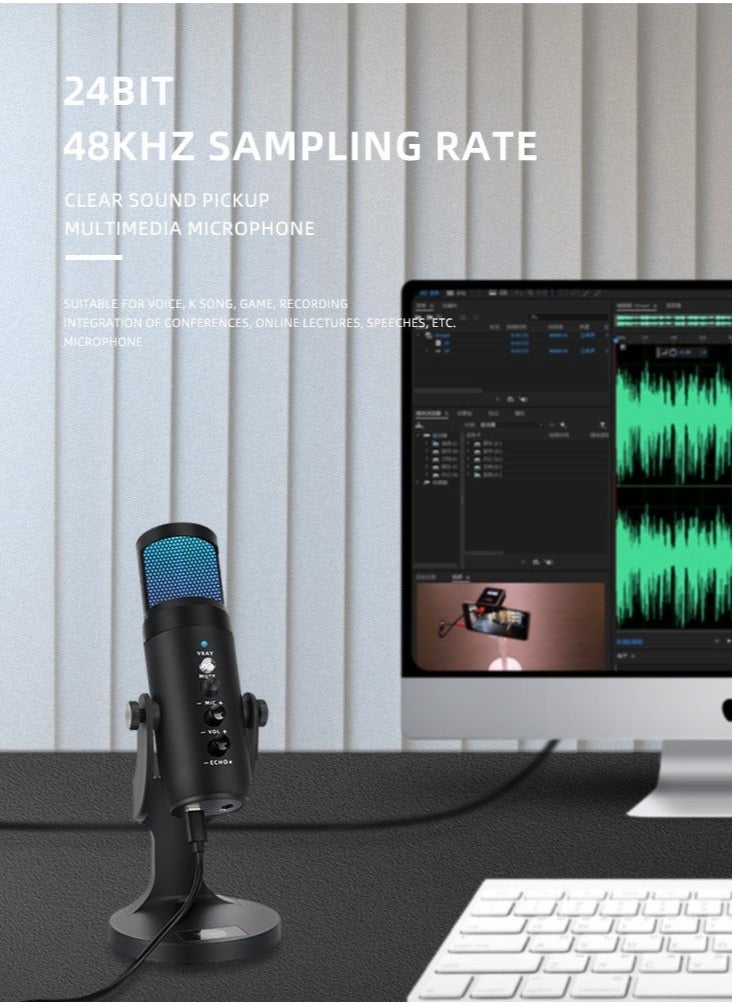 ماركة غير محددة - JD-950 ميكروفون الألعاب ، ميكروفون بودكاست كوندينسر USB مع إضاءة RGB ، حساس للكتم باللمس ، نمط قطبي قلبي للألعاب / البث / البودكاست / تويتش / يوتيوب / ديسكورد - Image 1
