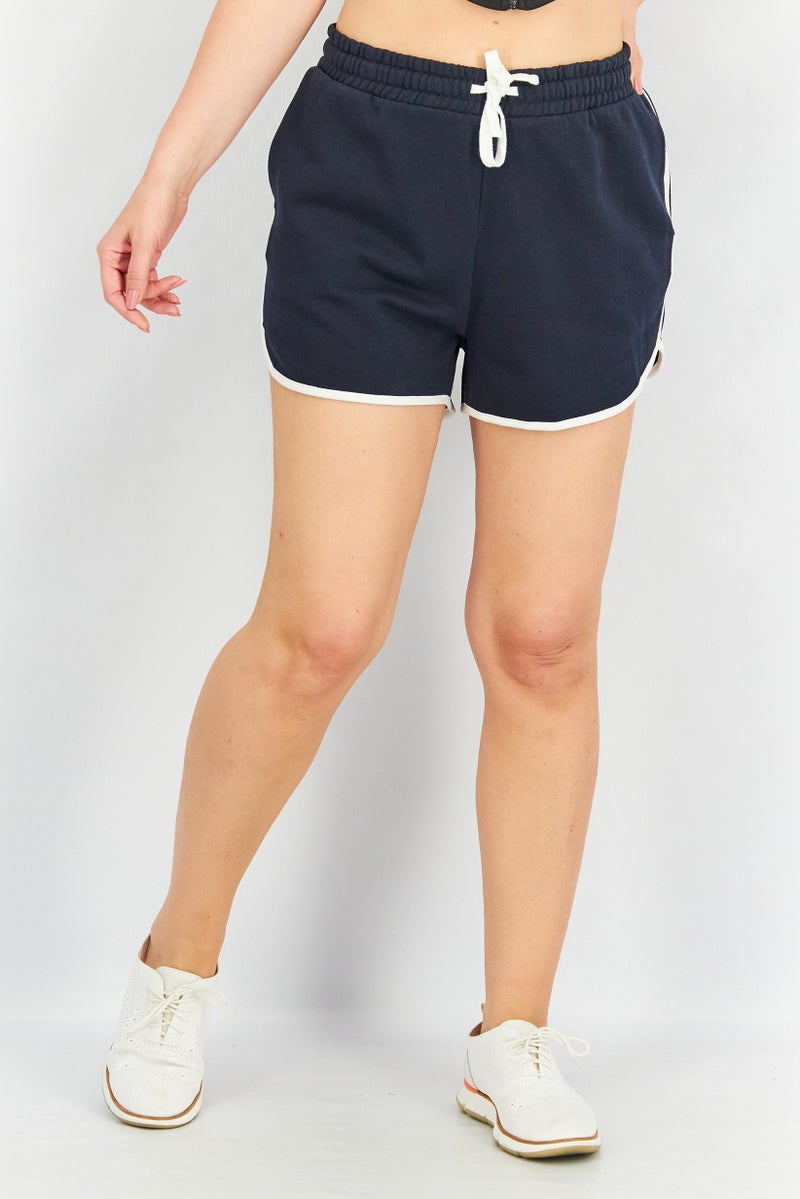 Tchibo Women Plain Drawstring Shorts, NavyWhite - Image 1