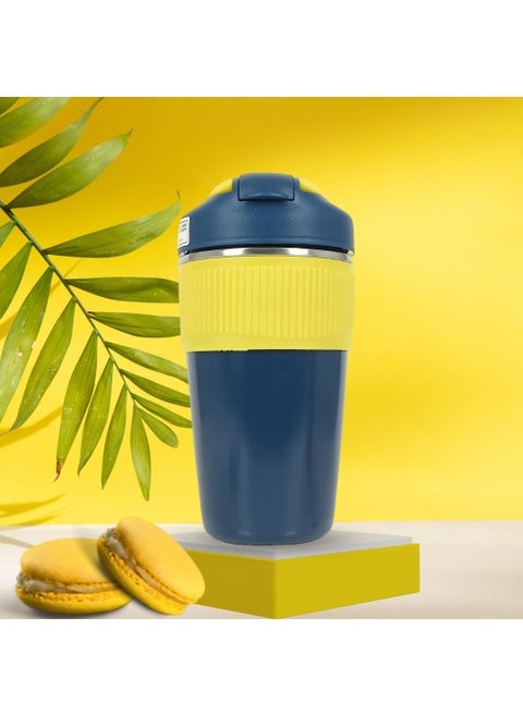 Tabletext Macaroon 480 ML Double Wall Insulated Travel Coffee Tumbler Mug Sipper Thermos with 2in1 Flip Up Inbuilt Straw and Sip Lid Leak Proof Navy Blue