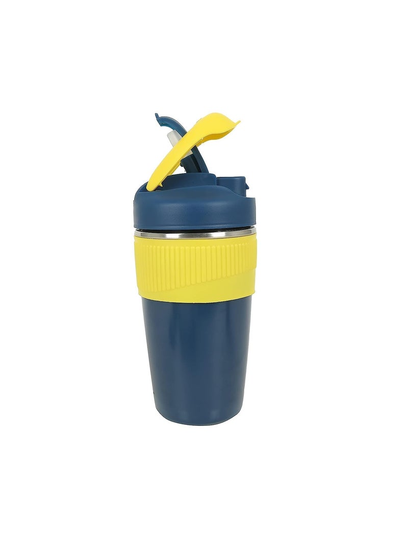 Tabletext Macaroon 480 ML Double Wall Insulated Travel Coffee Tumbler Mug Sipper Thermos with 2in1 Flip Up Inbuilt Straw and Sip Lid Leak Proof Navy Blue