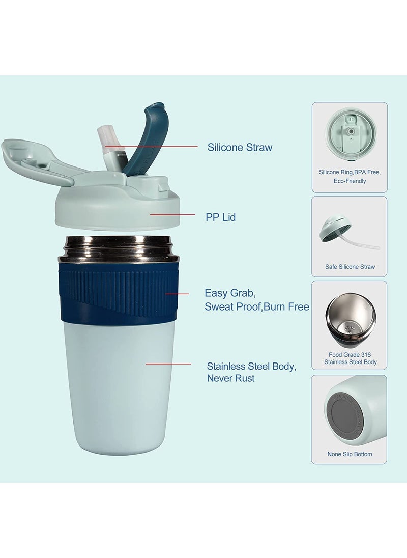 Tabletext Macaroon 480 ML Double Wall Insulated Travel Coffee Tumbler Mug Sipper Thermos with 2in1 Flip Up Inbuilt Straw and Sip Lid Leak Proof Navy Blue