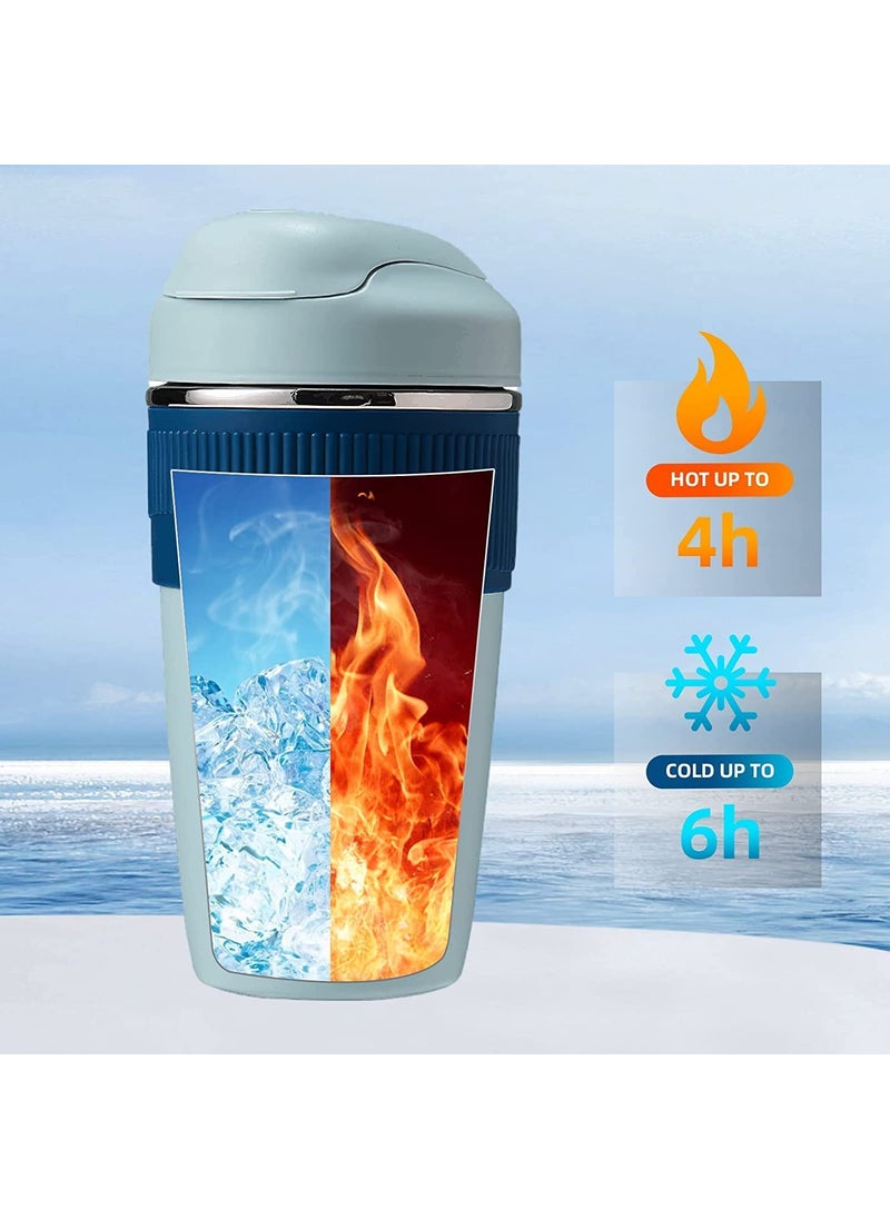 Tabletext Macaroon 480 ML Double Wall Insulated Travel Coffee Tumbler Mug Sipper Thermos with 2in1 Flip Up Inbuilt Straw and Sip Lid Leak Proof Navy Blue