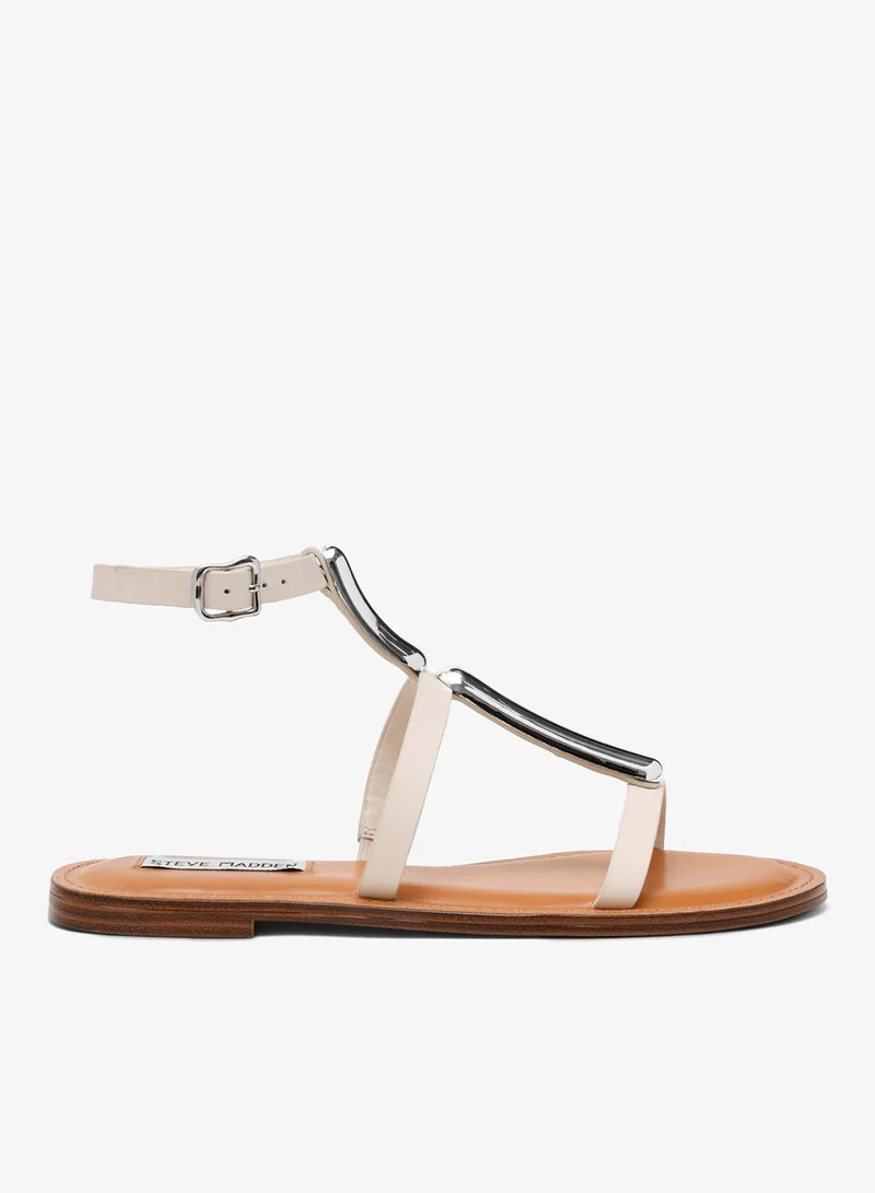 ستيف مادن صنادل فلات جلد ستيف مادن ألما نسائية بلون عظمي