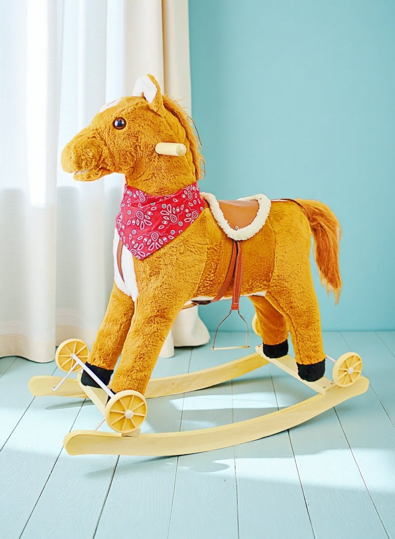 2-in-1Plush Rocking Horse with Wheels Ride-On Rocker & Slider Toy for Toddlers and Kids - Image 5
