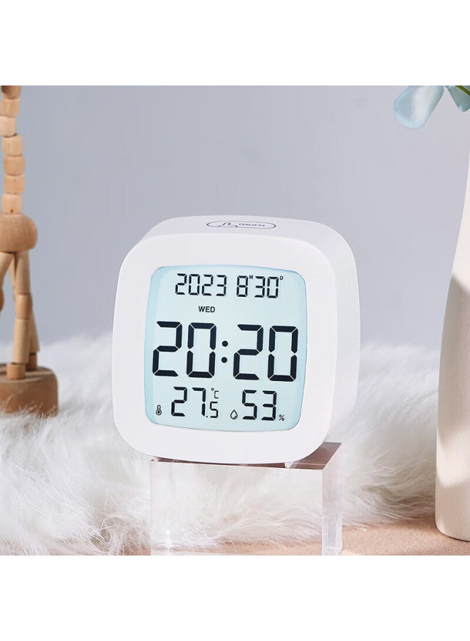 Hense Desktop Electronic Alarm Clock For Students, Multi-functional Bedside Alarm With Temperature And Humidity Display, Quiet Silent Clock For Bedroom, Children's Digital Watch, Small Table Clock Ha2306 White - Image 3