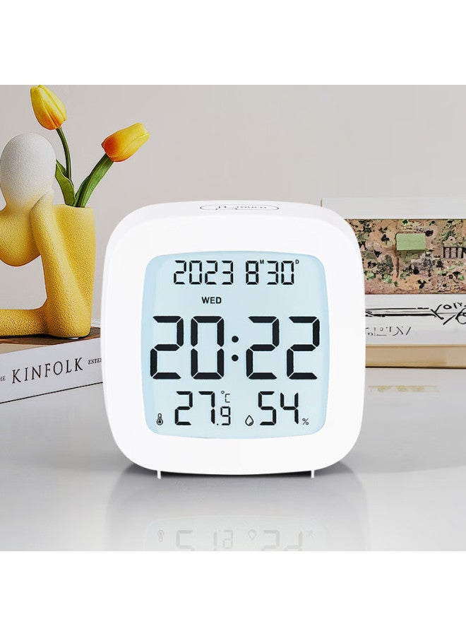 Hense Desktop Electronic Alarm Clock For Students, Multi-functional Bedside Alarm With Temperature And Humidity Display, Quiet Silent Clock For Bedroom, Children's Digital Watch, Small Table Clock Ha2306 White - Image 2