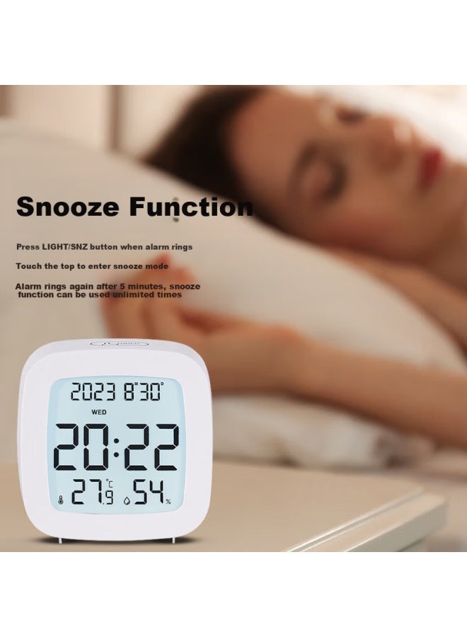 Hense Desktop Electronic Alarm Clock For Students, Multi-functional Bedside Alarm With Temperature And Humidity Display, Quiet Silent Clock For Bedroom, Children's Digital Watch, Small Table Clock Ha2306 White - Image 4