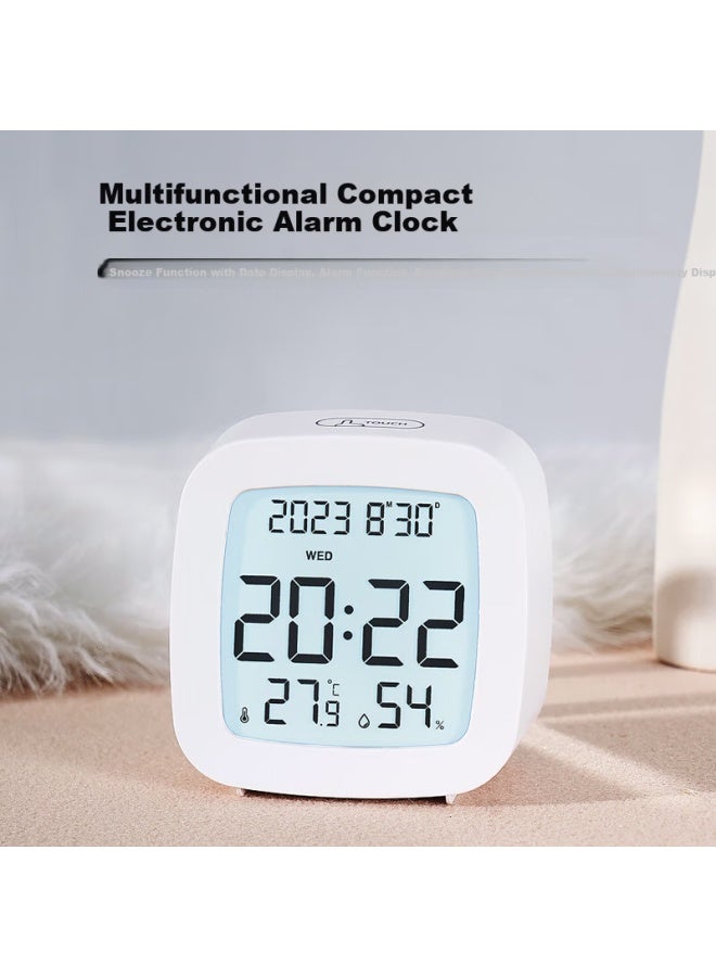 Hense Desktop Electronic Alarm Clock For Students, Multi-functional Bedside Alarm With Temperature And Humidity Display, Quiet Silent Clock For Bedroom, Children's Digital Watch, Small Table Clock Ha2306 White - Image 1