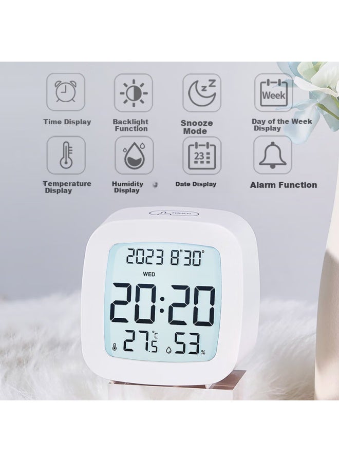 Hense Desktop Electronic Alarm Clock For Students, Multi-functional Bedside Alarm With Temperature And Humidity Display, Quiet Silent Clock For Bedroom, Children's Digital Watch, Small Table Clock Ha2306 White - Image 5