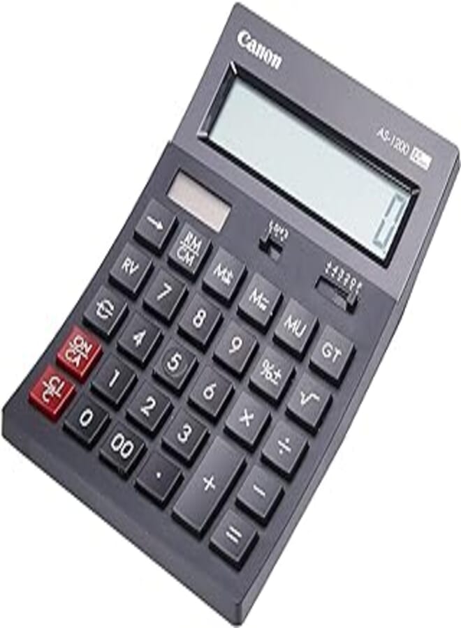 Canon AS-1200 Calculator Desktop Battery/Solar Mark-up 12 Digit 3 Memory Keys Dark Grey Ref 4599B001AA
