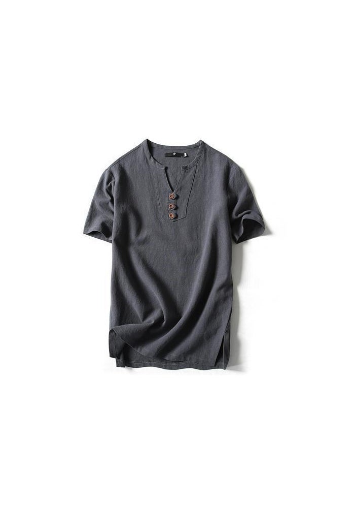 2022 Summer Linen Short-sleeved T-shirt Men's Vintage Cotton Linen Half-sleeved Trendy Men's Thin Linen Short-sleeved T-shirt - Image 1