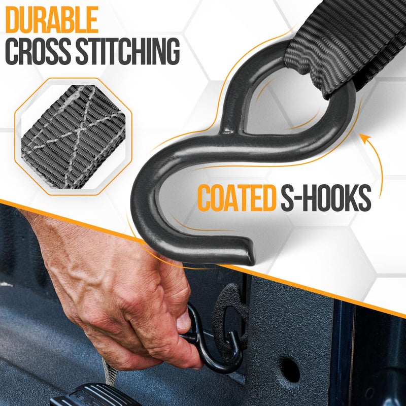 FORTEM Ratchet Straps, Tie Down Strap Set 1650lb Break Strength, 4 Pack 15ft x 1in, 4 Soft Loops, Moving Straps Tie Downs, Cargo Cam Buckles for Trucks, Carry Bag, for Men - Image 3