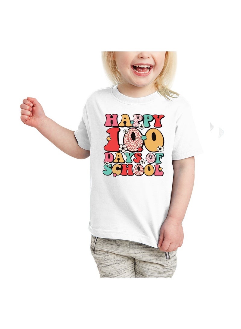 PRINTSHOP4ME Celebrate 100 Days of School Girl's Cotton T-Shirt - kid's T-Shirt - Celebrate 100 Days of School - Girl's 100 Days of School T-Shirt - kid's Gift  - Image 1