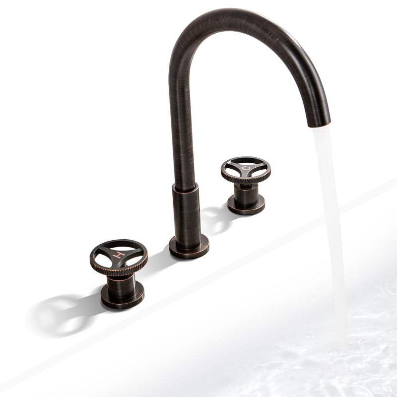 SKOWLL Bathroom Faucet 3 Hole Double Handle Bathroom Sink Faucets High Arch 8 Inch Widespread Industrial with 360 Swivel Spout Oil Rubbed Bronze Finish - Image 2