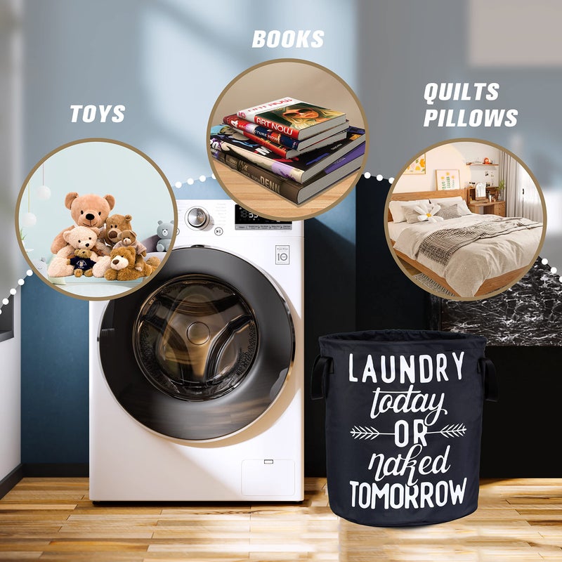 NUTAINLA Wash Today Laundry Basket Foldable Oxford Cloth Funny Tote Bag Laundry Hamper Clothes Storage Bucket Organizer For Bathroom/Laundry Storage/Bedroom Storage Basket 17.7x13.7 Inch - Image 4