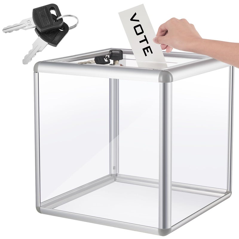 Lineshading Acrylic Donation Raffle Box with Slot Lock Large Clear Ballot Offering Suggestion Ticket Holder for Fundraising Drawing Storage Container Tip Jar Voting Charity12 x 12 x 12 InClear