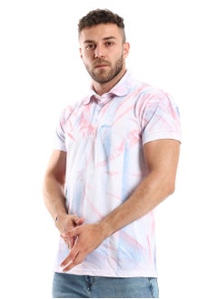 Andora Tri-Tone Tie Dye Buttoned Polo Shirt - White, Red & Blue  - Image 2