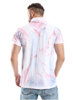Andora Tri-Tone Tie Dye Buttoned Polo Shirt - White, Red & Blue  - Image 3